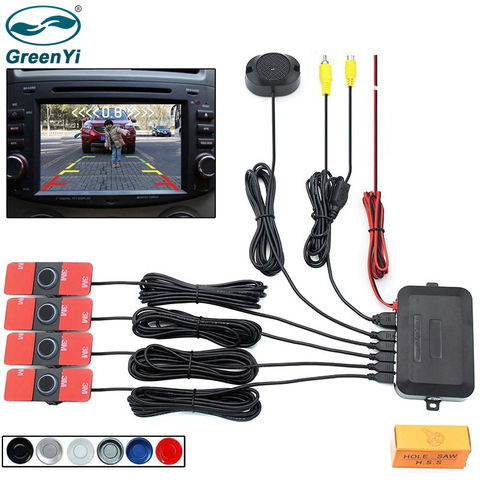Sensor de aparcamiento de vídeo de coche sistema de Detector de Radar de respaldo inverso 13mm sensores planos originales pueden conectar el Monitor de DVD del coche trasero cámara ► Foto 1/6