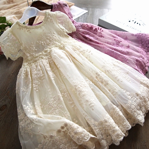 Vestido informal de verano para niñas pequeñas, vestidos infantiles para niñas, vestidos de boda de encaje con flores, ropa escolar para fiesta de cumpleaños ► Foto 1/6