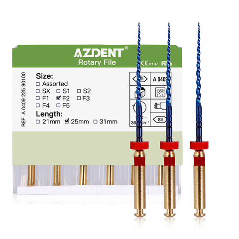 AZDENT Dental uso del motor archivo NiTi Super Rotary calor activado endodoncia Canal raíz archivos 25mm SX-F3 6 unids/pack ► Foto 1/6