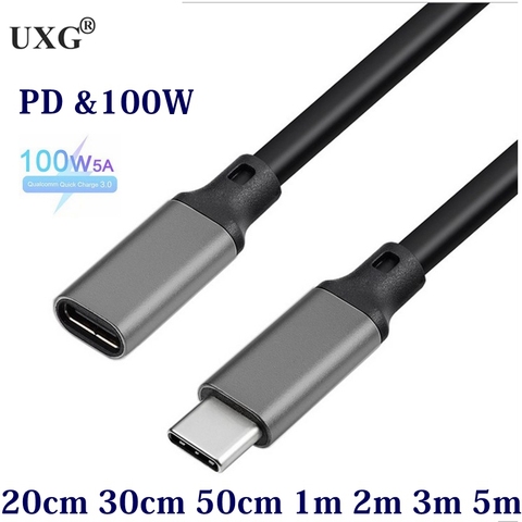 Cable extensor de datos de extensión, 10Gbps, Gen2, tipo C, USB 3,1, macho a USB-C, hembra, 100W, diseño Reversible, 0,3 m, 2m, 5m ► Foto 1/6