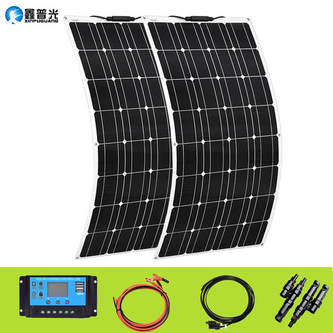 XINPUGUANG 200W kit de Panel Solar 2 pcs 100w módulo monocristalino flexible 20A controlador para automóvil, embarcaciones, marina, autocaravana, caravanas, batería de 12v ► Foto 1/6