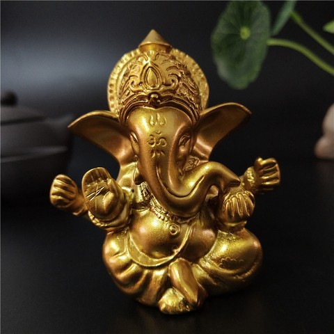 Estatua de Buda del Señor Ganesha, escultura de Dios del elefante indio, figuras de Ganesh doradas, adornos para el jardín del hogar, estatuas de decoración de Buda ► Foto 1/6