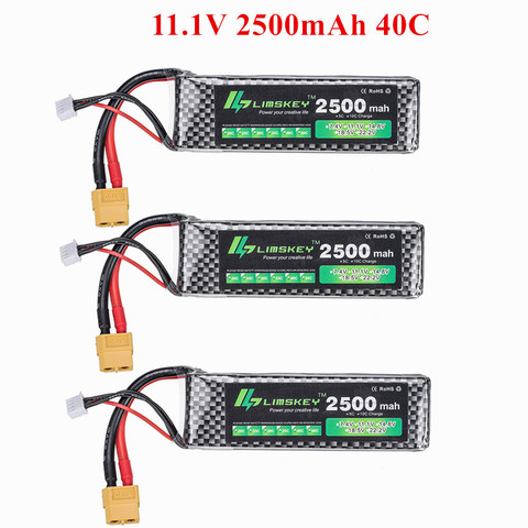 Lote de 3 unidades de batería LiPo XT60/T/JST/EC5 de 11,1 v, 2500mAh y 35C con enchufe para RC, coche, avión, helicóptero, batería recargable de Lipo 11,1 v, 3S ► Foto 1/6