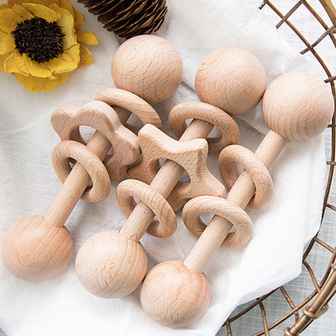 Sonajero de madera Montessori para bebé, juguete de pelota para bebé, anillo de dentición para gimnasio, sin BPA, juguete para ducha infantil de grado alimenticio, regalos para recién nacidos, sonajero ► Foto 1/6