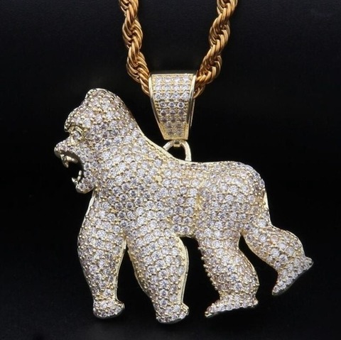 Gorilla Mold-collar con colgante de piedras de circonia cúbica dorada, joyería, estilo Hip Hop ► Foto 1/6