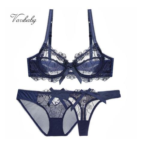 Varsbaby-Lencería de encaje Sexy y delgada para mujer, conjuntos de sujetador Floral con aros, bragas y tangas, 3 uds. ► Foto 1/6