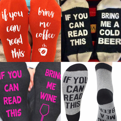 Calcetines tobilleros con estampado de letras para hombre y mujer, calcetín unisex divertido con estampado de letras, si pueden leer esto, para vino, café, cerveza, Otoño, primavera y otoño ► Foto 1/6