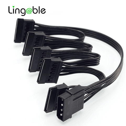 Lingable Molex-Divisor de alimentación para disco duro de 4 pines IDE 1 a 5 SATA, Cable de alimentación de 15 pines para máquina de coser DIY, 18AWG, 4 pines a 15 Pines de potencia ► Foto 1/6