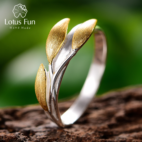 Lotus Fun-Anillo de plata de primera ley y oro de 18 quilates para mujer, sortija, plata esterlina 925, 18K, diseño minimalista, creativo, forma de hojas, bisutería, hecho a mano ► Foto 1/6