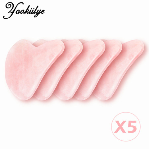 Gua Sha-rascador de cuarzo rosa para el cuidado de la piel, piedra de Jade en forma de corazón, masaje hecho a mano, tablero de Guasha, antiarrugas, 3/5 Uds. ► Foto 1/6