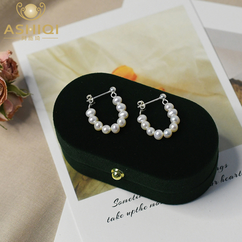 ASHIQI-pendientes de plata de ley 925 con perlas naturales de agua dulce, joyería de personalidad ► Foto 1/1