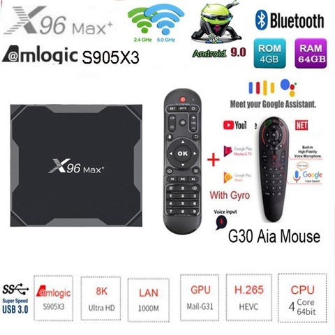 X96 max plus-Dispositivo de TV inteligente S905X3, 8k, con Android 9,0, Amlogic España, stock opcional, 2,4G y 5,0G, WIIF BT4.0, 1000M, g30/mx3, air mouse por voz ► Foto 1/6