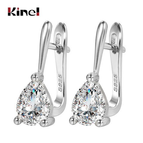 Kinel de lujo-pendientes de broche para boda, Color dorado y plateado, gota de agua AAA, pendientes de circonia cúbica para mujer, joyería ► Foto 1/6