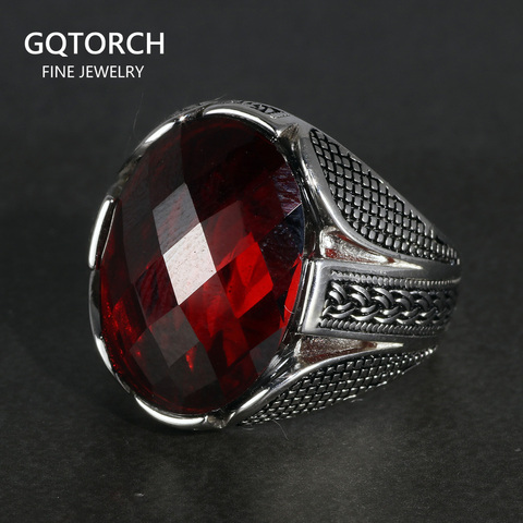 925 anillos de plata esterlina de boda con piedra de circonia de Color rojo para hombre, joyería Vintage turca ► Foto 1/6