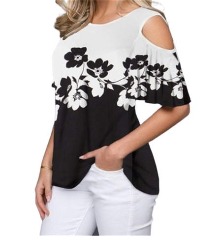 Las mujeres Verano de 2022 camiseta pantalón corto Casual Tops de manga camisetas Sexy Off hombro Camiseta de cuello suelto de talla grande 5XL Camisas Mujer ► Foto 1/6