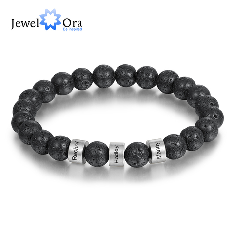 Cadena de cuentas de acero inoxidable personalizada para hombre, brazaletes con grabado de nombre, piedra de ojo de tigre de Lava personalizada, Regalos para Él ► Foto 1/6