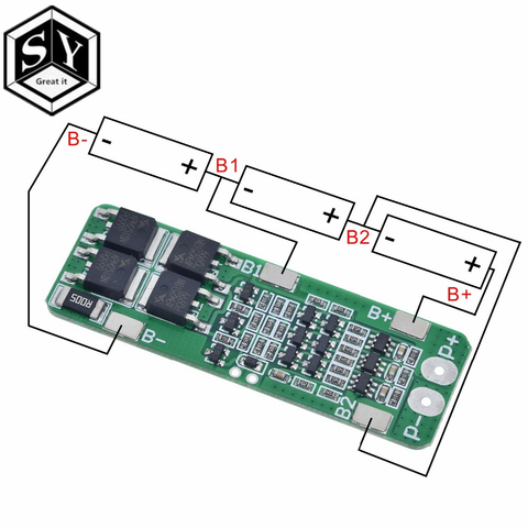 Batería de litio de iones de litio 3S 20A, cargador 18650, PCB 3S, Placa de protección BMS para Motor de taladro, módulo de célula Lipo de 12,6 V, 64x20x3,4mm, 1 Uds. ► Foto 1/6