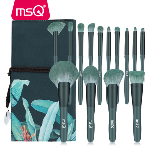 MSQ 14 Uds pinceles de maquillaje, Set de polvo de base de sombra de ojos cejas mezcla Fan detalle cepillo herramientas de belleza con caja de regalo ► Foto 1/6