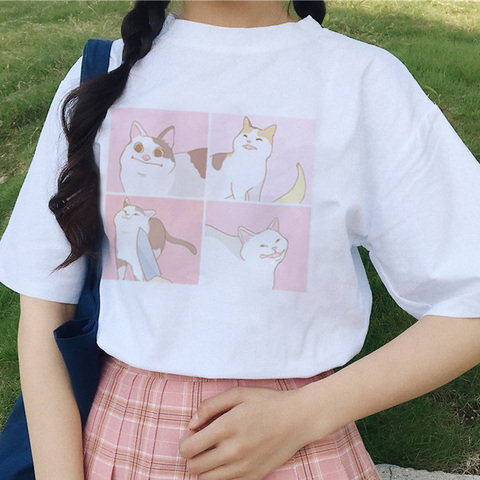 Camisetas de gato de dibujos animados para mujer, camiseta de manga corta con estampado informal Ulzzang, ropa Kawaii Harajuku Album, camiseta Vintage ► Foto 1/6