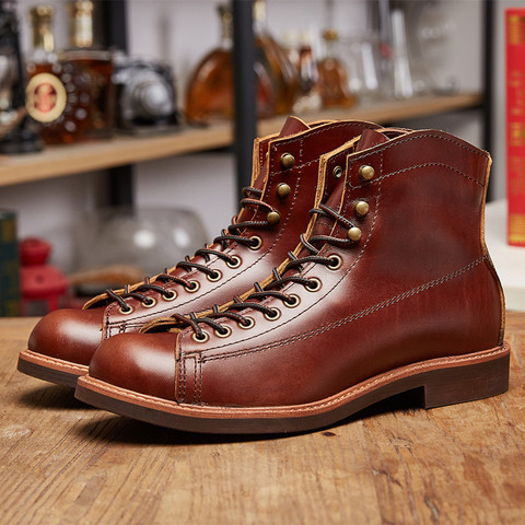 Botas rojas de cuero de vaca para hombre, botines de marca de lujo, Estilo Vintage, camiseta nueva, para Otoño e Invierno ► Foto 1/6