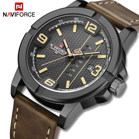 NAVIFORCE-reloj deportivo militar de cuarzo para hombre, cronógrafo de pulsera, de cuero, resistente al agua, con fecha, Masculino ► Foto 1/6