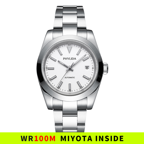 Reloj Mecánico WR de alta calidad para hombre, pulsera masculina de mecanismo Miyota de 39mm con fecha y esfera blanca automática, 100M ► Foto 1/4