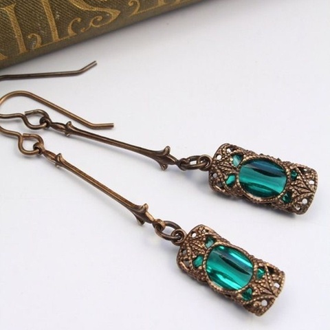 Pendientes de mujer moderna Vintage azul/Verde piedras de imitación tipo circón pendientes colgantes para mujer accesorios de joyería regalo bohemio ► Foto 1/2