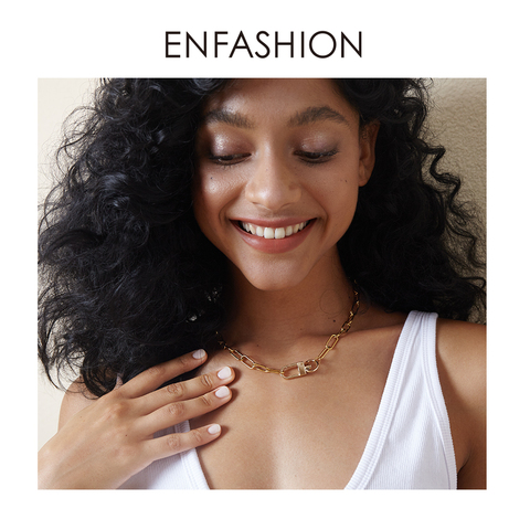 ENFASHION-collar de cadena de eslabones para mujer, gargantilla de acero inoxidable de Color dorado, joyería para amigos, regalos P3073 ► Foto 1/6