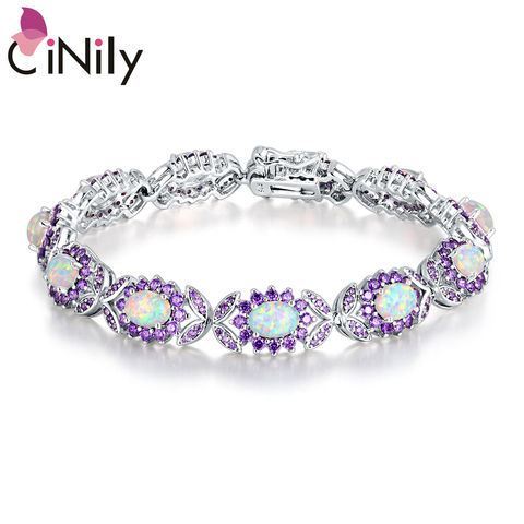 CiNily-pulsera de ópalo de fuego blanco para mujer, joyería chapada en plata, gemas, cadena, OS691-92 ► Foto 1/6