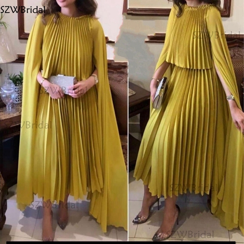 Vestido de noche árabe de satén para mujer, traje de noche árabe de talla grande, color dorado, novedad de 2022 ► Foto 1/6