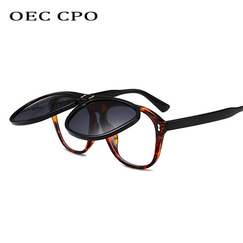 OEC-gafas de sol cuadradas de gran tamaño para mujer y hombre, lentes de sol Unisex abatible hacia arriba, con personalidad, color gris, doble, UV400, O215 ► Foto 1/6