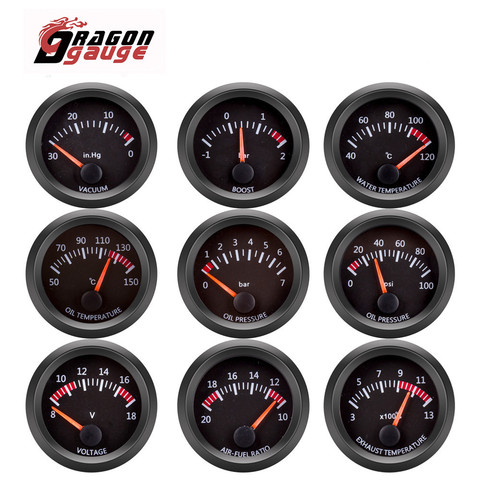 DRAGON GAUGE-medidor de temperatura del agua/temperatura del aceite/voltímetro/presión de aceite/vacío/medidor de refuerzo/relación aire-combustible/indicador de EGT con Sensor para coche de 12V ► Foto 1/6