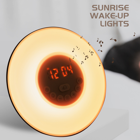 Reloj despertador Sunrise/Sunset simulación reloj Digital luminoso con Radio FM 7 colores lámpara de Control táctil mesa de billar relojes ► Foto 1/6