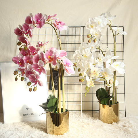 Grande látex 3D de orquídeas blanco flores artificiales de la mano orquídea de simulación flor para casa decoración boda flores ► Foto 1/6