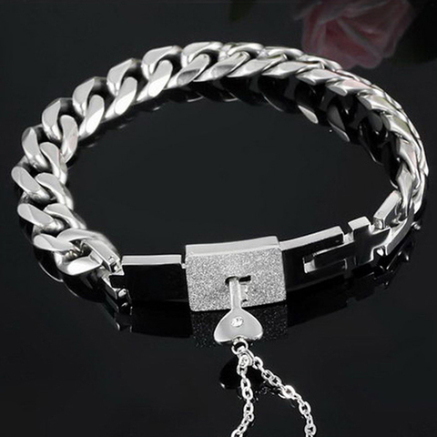 Pulsera de pareja de acero y titanio con llave entrelazada concentrada, regalo de San Valentín ► Foto 1/6