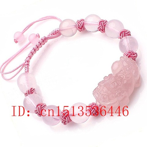 Pulsera PIXIU de cristal Rosa Natural para mujer, diseño hecho a mano, salud de la suerte y la fortuna, cuentas de Jade, joyería femenina ► Foto 1/3