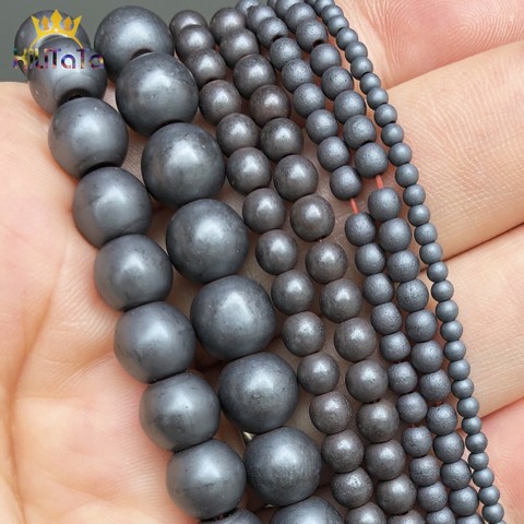 Cuentas de piedra y hematita color negro mate pulido mate cuentas espaciadoras sueltas naturales para fabricación de joyería DIY pulsera 15 ''2/3/4/6/8/10/12mm ► Foto 1/6