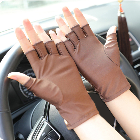 Guantes de conducción de automóviles guantes protectores contra rayos ultravioleta mujeres hombres medio dedo guantes de fina absorción de sudor transpirable antideslizante coche Protector de manos ► Foto 1/6