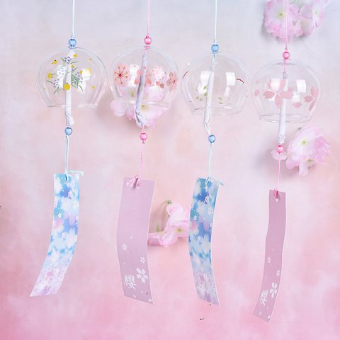 Campanilla de viento de cristal de estilo japonés, colgante artesanal, campana de viento, decoración para el hogar, Sakura, diseño de flores de cerezo ► Foto 1/6