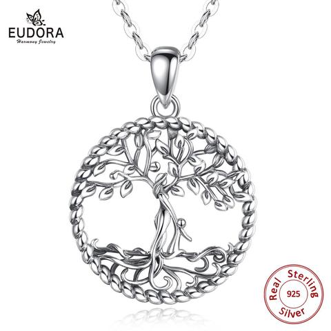 Collar con colgante de árbol de la vida de plata esterlina 925 EUDORA, collar de plata maciza con diseño de hoja de árbol y Diosa para mujer, joyería con caja D475 ► Foto 1/6