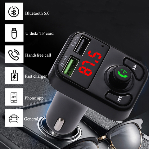 FM Transmisor coche Bluetooth 5,0 FM Radio modulador Kit de coche 3.1A USB cargador de coche manos libres inalámbrico de Audio Aux MP3 jugador ► Foto 1/6