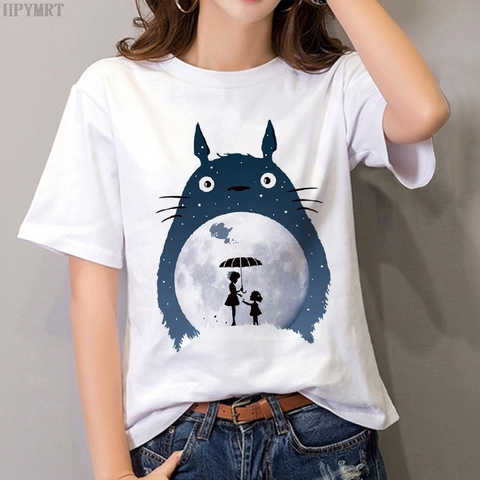 De talla grande Mujer tops camiseta de moda divertido estampado Totoro T camisa Harajuku Streetwear o-Cuello de manga corta Camiseta ropa ► Foto 1/6