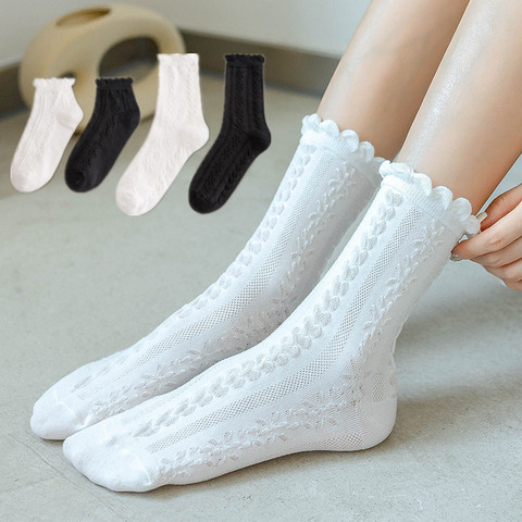 Calcetines para uniforme de princesa JK, negros y blancos, primavera y otoño, bonitos, japoneses, Lolita, con volantes ► Foto 1/6