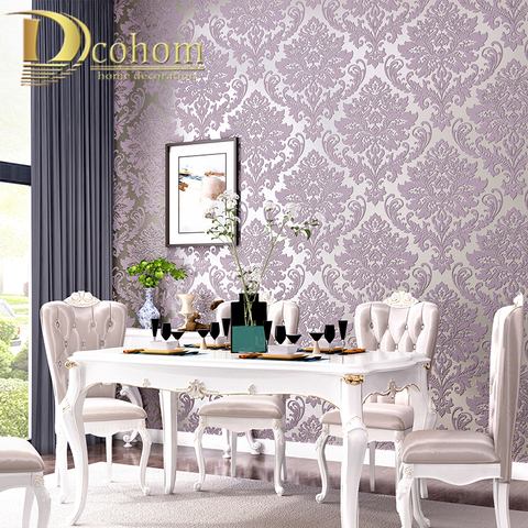 Papel tapiz de Damasco en relieve para dormitorio, Fondo de sala de estar con patrón Floral 3D, texturizado, decoración del hogar, color gris, púrpura, marrón y blanco ► Foto 1/6