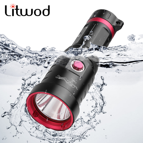 Linterna Led de grado militar de buceo XHP70.2 linterna impermeable bajo el agua 100m de potencia por 26650 18650 bombillas de batería linterna Litwod ► Foto 1/6