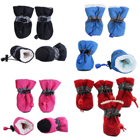 Zapatos impermeables para perro de peluche, botas de nieve antideslizantes para la lluvia, calzado grueso y cálido para gatos y perros pequeños, medias de cachorro, 4 Uds. ► Foto 1/6