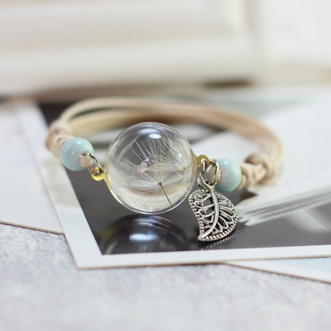 Pulsera de muestra de diente de león, bola de cristal tejida a mano, flor de la suerte, cuentas de vidrio tejidas, brazaletes ajustables, regalo para niña ► Foto 1/6