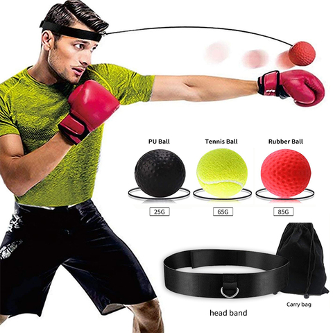 Diadema con pelota para entrenamiento de boxeo, mejora la velocidad, los reflejos y la capacidad de reacción, juego de entrenamiento de mano y ojos, antiestrés, para gimnasio, boxeo, muay thai y ejercicio ► Foto 1/6