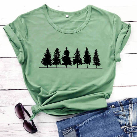 Evergreen camisa árbol estampado con dibujo gracioso 100% Camiseta de algodón Forest camisas naturaleza camisetas amante de los árboles camisetas al aire libre Tops ► Foto 1/6