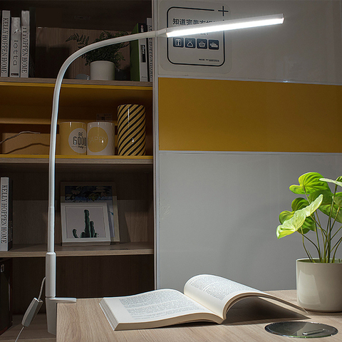 Lámpara de escritorio Led de brazo largo lámpara de mesa Flexible con Clip de 10W, brillo ajustable y protección ocular de Color para dormitorio, lectura, estudio y oficina ► Foto 1/6